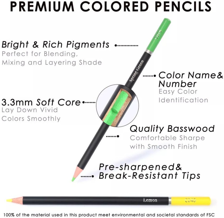 96 Colored Pencils Bright Pre-Sharpened Drawing Adult Coloring