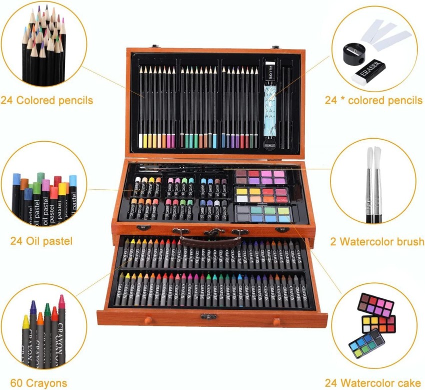 Corslet 142Pc Wooden Drawing Painting Set Art Kit Set Sketch  Drawing Pencils for Artists - Professional Crayons Pastels Paints Drawing  Colouring Painting for Student kid Artist