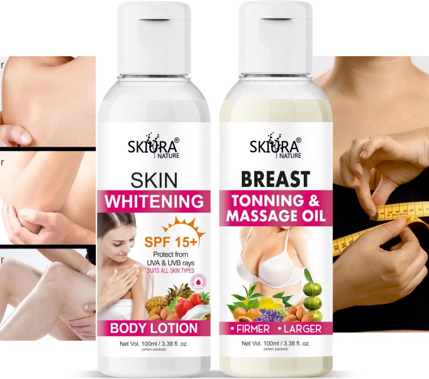 Skiura Skin Whitening Body Lotion B Toning Massage Oil Pack of 2