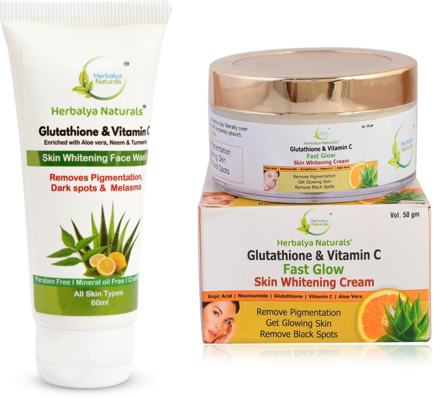 Herbalya Naturals Glutathione Vitamin C Facewash Cream Combo Pack