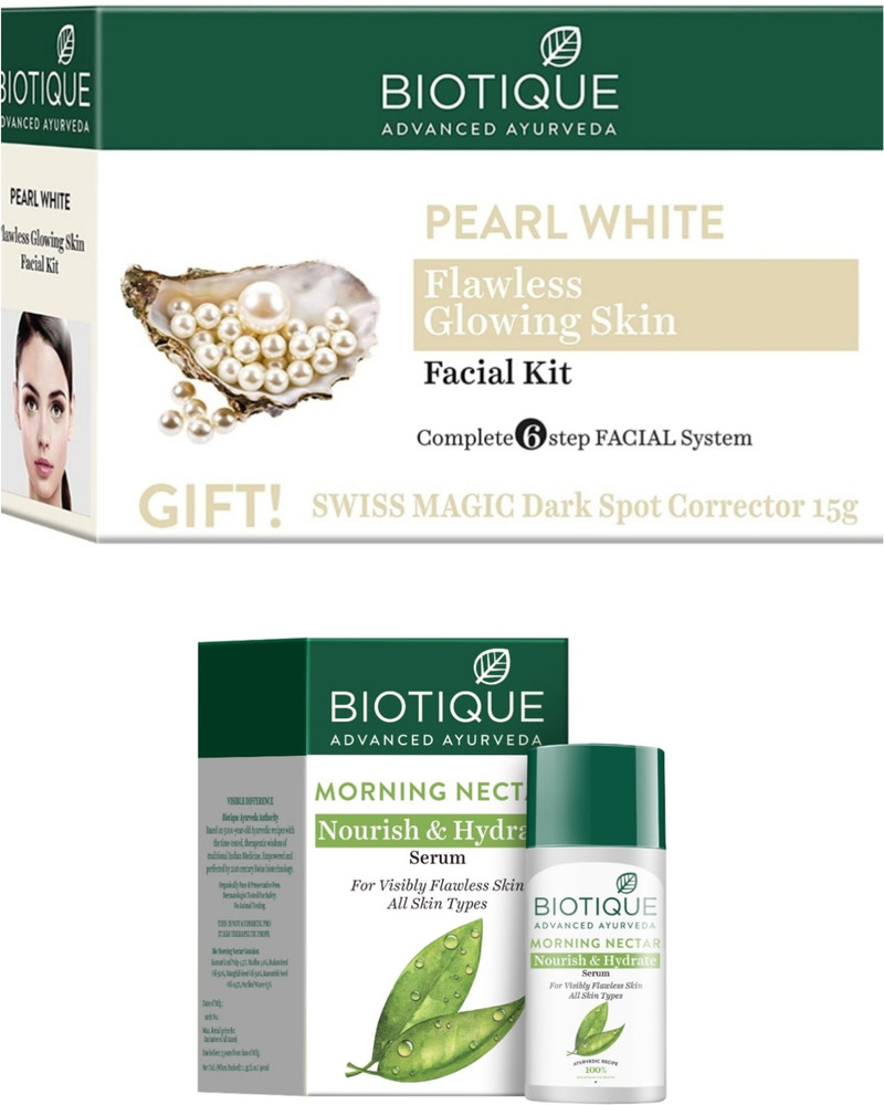 BIOTIQUE Pearl White Facial Kit 65g Morning Nectar Serum 40ML