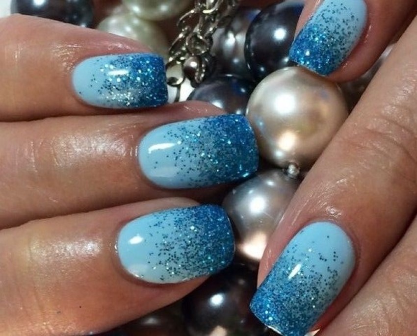 Cat Eye Caviar Short Square Blue Glitter Press On Nails – RainyRoses