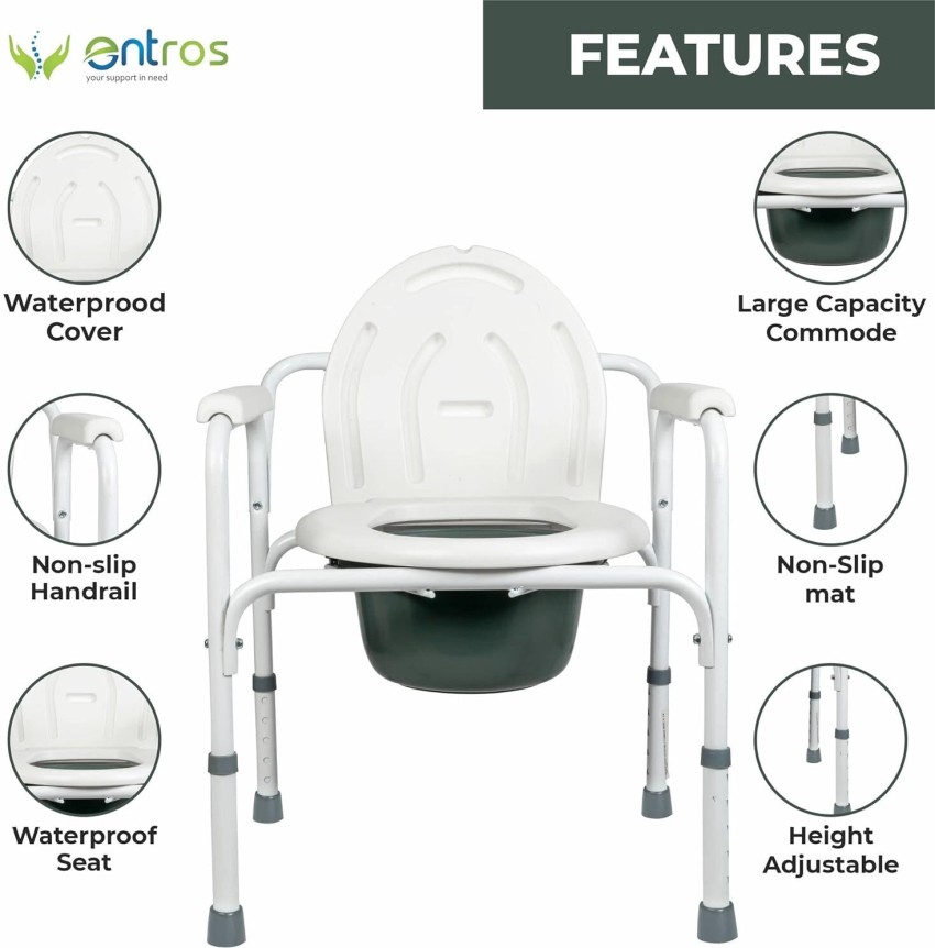 Entros KL810L Light Weight Portable Anti Skid Comfortable Commode Stool  Shower Chair toilet pot Seat Commode Chair For Disabled patient Men & Women  Commode Chair Price in India - Buy Entros KL810L