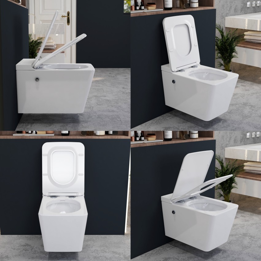 Plantex Ceramic Wall Hung Western Toilet/Commode With Soft Closet Sheet/Square Tankless Toilet Commode/Smart Pulse Wall Hung Toilet - (S-102)