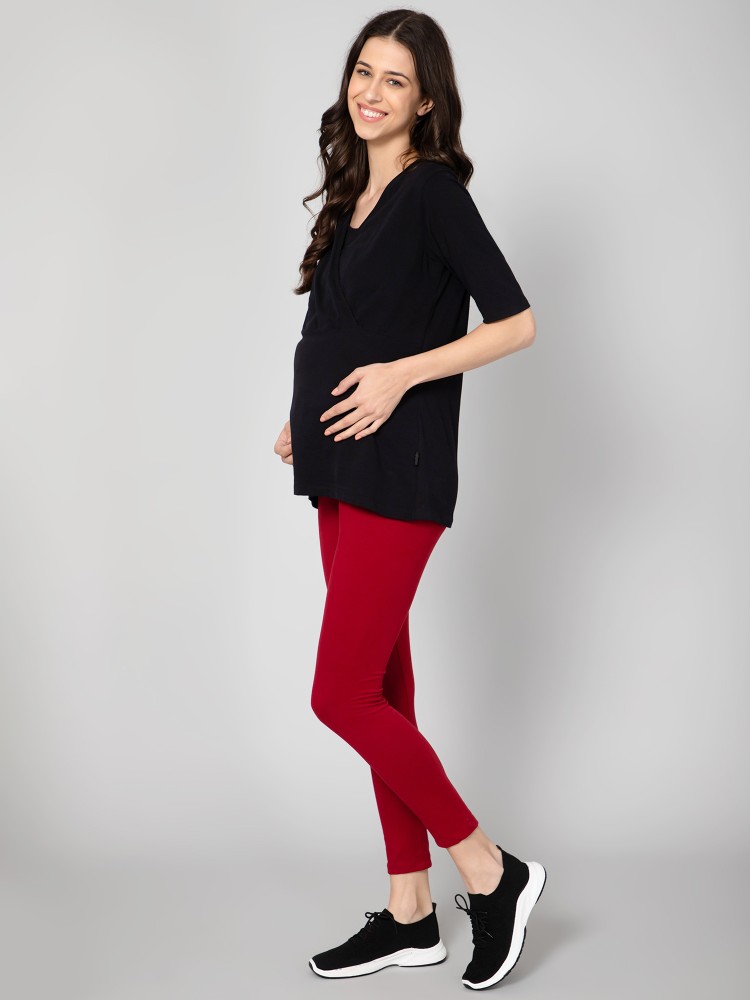 Zelena Maternity Yoga Leggings & Feeding Zipless Top T-Shirt Set - Black &  Red Women Compression Price in India - Buy Zelena Maternity Yoga Leggings &  Feeding Zipless Top T-Shirt Set 