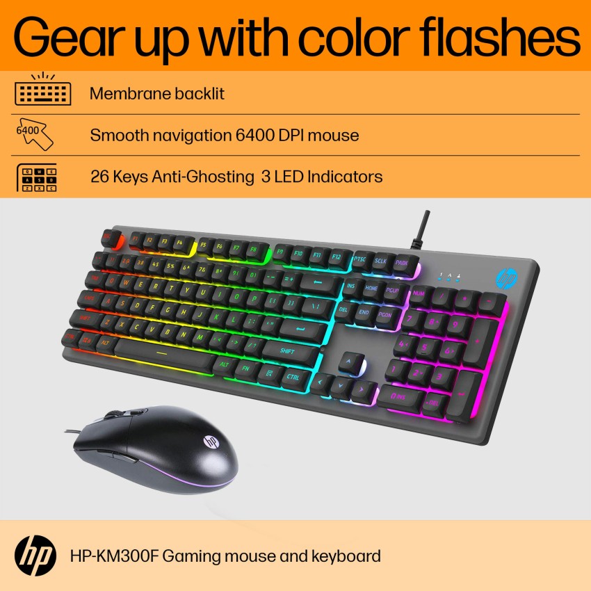 Kit Teclado e Mouse HP, KM300F, RBW, Membrana, 2400 DPI, USB