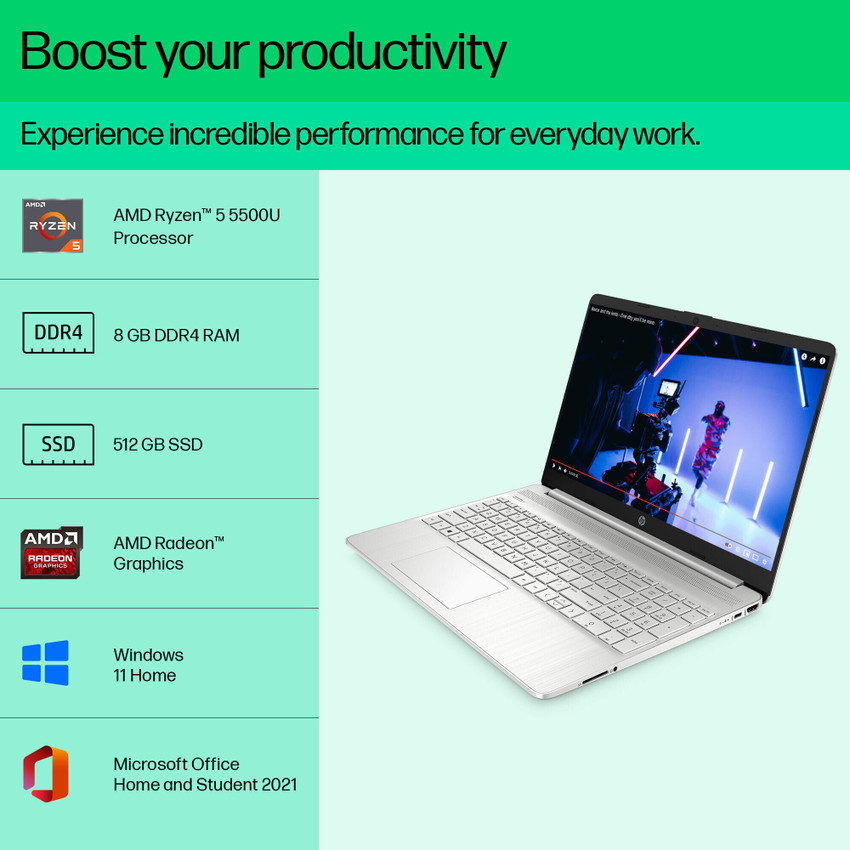 HP AMD Ryzen 5 Hexa Core 5500U - (8 GB/512 GB SSD/Windows 11 HP AMD Ryzen 5 Hexa Core 5500U - (8 GB/512 GB SSD/Windows 11