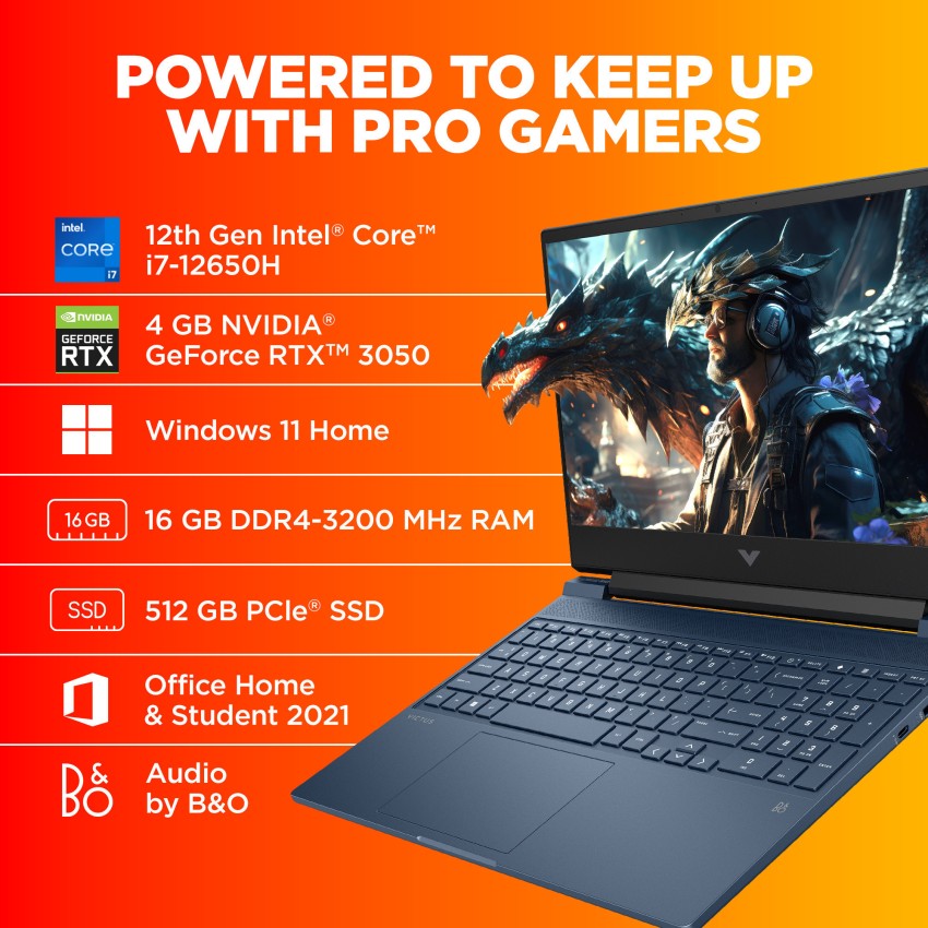 HP Victus Intel Core i7 12th Gen 12650H - (16 GB/512 GB SSD/Windows 11  Home/4 GB Graphics/NVIDIA GeForce RTX 3050) 15-fa0188TX Gaming Laptop  Rs.99527 Price in India - Buy HP Victus Intel