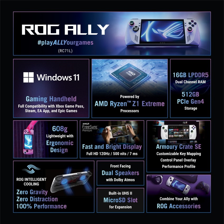 ASUS ROG Ally 7 120Hz FHD 1080p Gaming Handheld AMD Ryzen Z1 Processor  512GB White RC71L-ALLY.Z1_512 - Best Buy