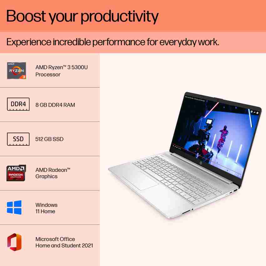 HP Laptop AMD Ryzen 3 Quad Core 5300U - (8 GB/512 GB SSD HP Laptop AMD Ryzen 3 Quad Core 5300U - (8 GB/512 GB SSD