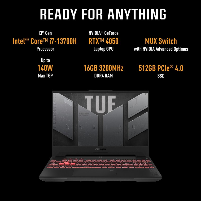 ASUS TUF Gaming F15 (2023) with 90WHr Battery Intel H-Series Core