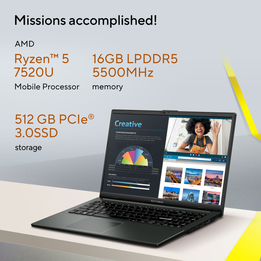 ASUS Vivobook Go 15 AMD Ryzen 5 Quad Core 7520U - (8 GB/512 ASUS Vivobook Go 15 AMD Ryzen 5 Quad Core 7520U - (8 GB/512