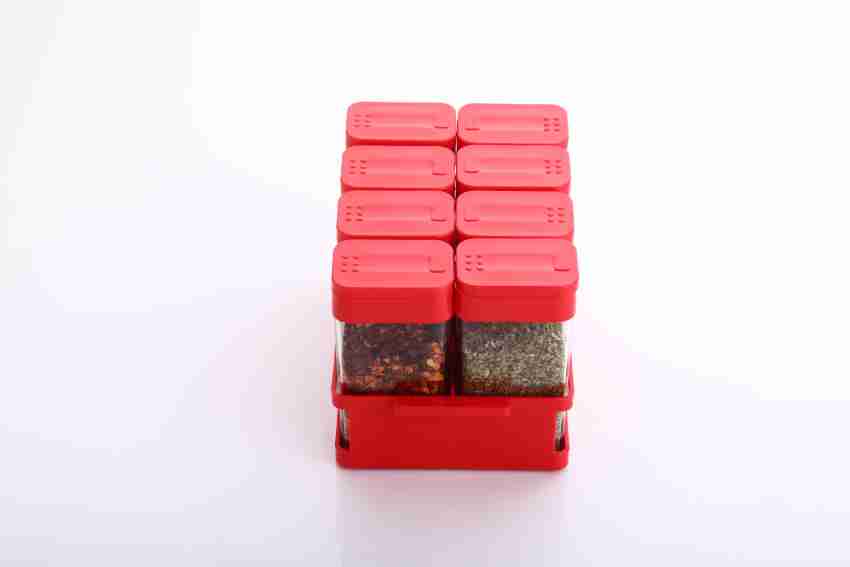 Red Color 8 Pcs Sets Airtight Rasoi Box Spice Box