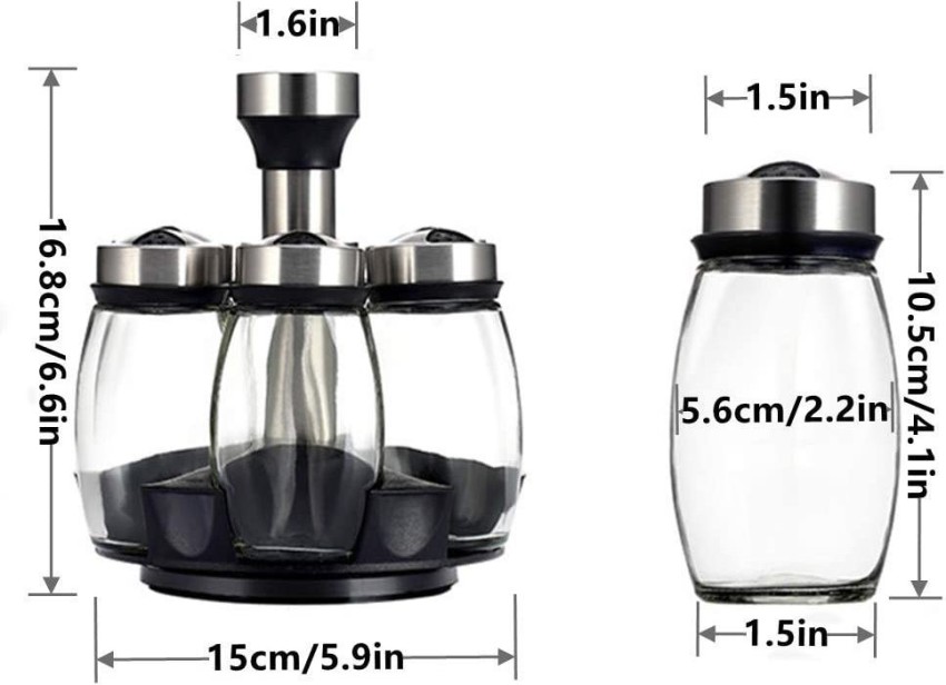 1pc Spice Jar Set Rack Glass Organizer Rotating Glass Seasoning