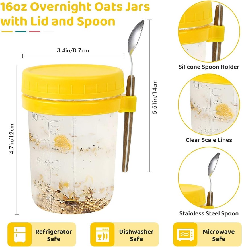 2Pcs 16oz Overnight Oats Container Airtight Glass Oatmeal Jars