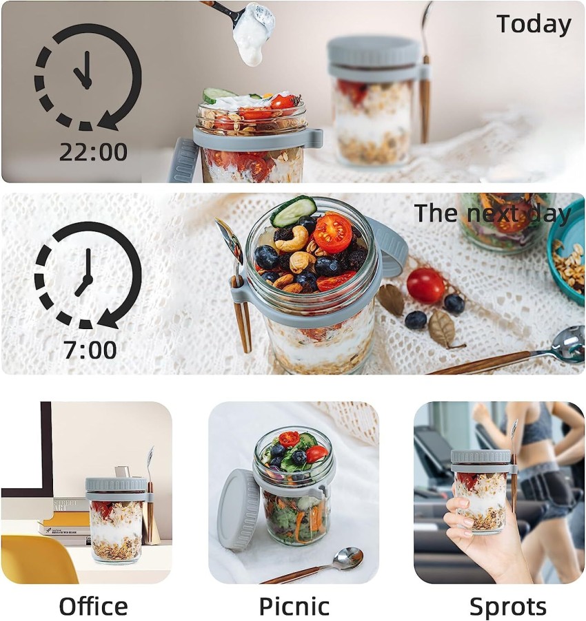 300 ML Overnight Oats Containers with Lid and Spoon Glass Mason