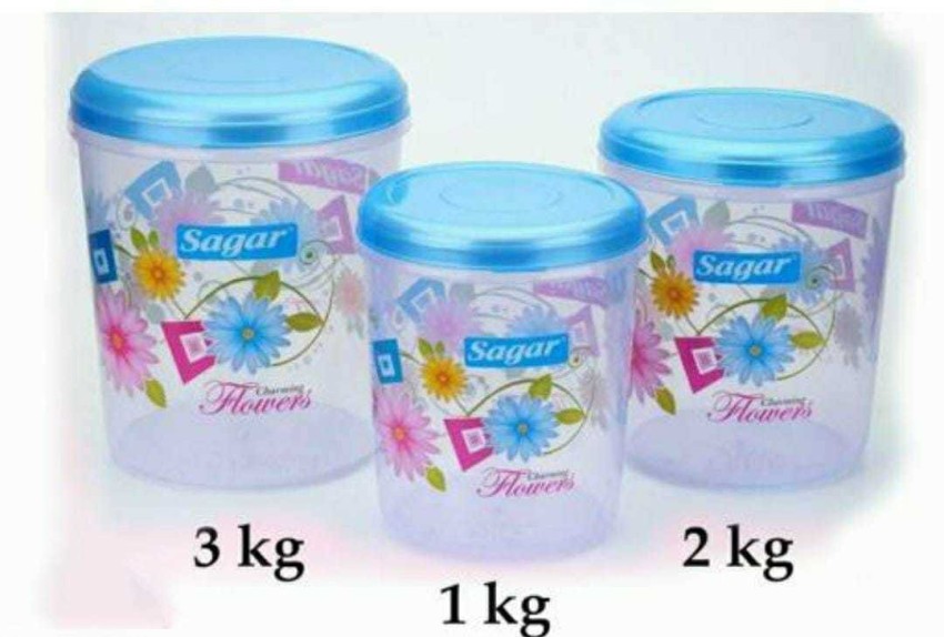 3 Pcs PLASTIC FLORAL DESIGN GROCERY STORAGE CONTAINER/JAR