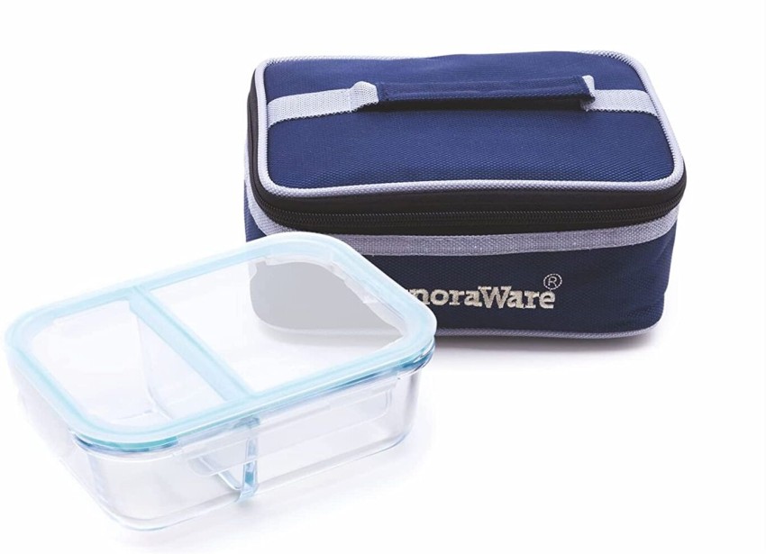 SignoraWare Slim High Jumbo Microwave Safe Office Two Compartment Lunch Box  Set, Borosilicate Glass, Safety Lock Airtight Tiffin Containers (1400ml