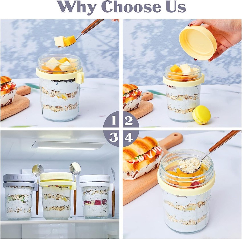 BAERTMY 2Pcs Overnight Oats Jar Bol Muesli a Emporter Réutilisable Boite  Yaourt To Go Bocaux D'avoine de Nuit avec Cuillère pour Lait Céréales  Fruits (475 ml) : : Cuisine et Maison