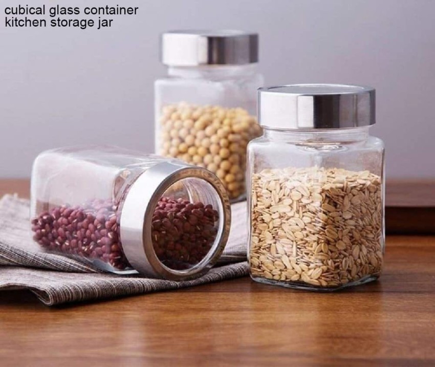 Cubikal Kitchen Container Glass Jar Set with Steel Cap Glass Grocery Pack  of 8