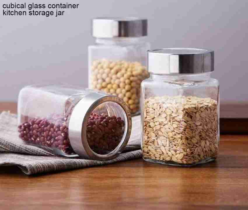 Cubikal Kitchen Container Glass Jar Set with Steel Cap Glass Grocery Pack  Of 6