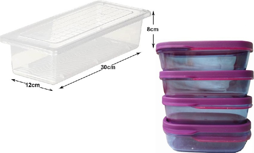 savaan Plastic 4PCS 1500MLFridge Food Storage 4PCS Airtight small storage  box ( PACK OF 8 ) Storage Basket