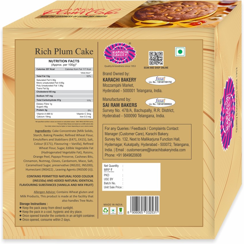 Karachi Bakery's Combo Collection 1 - Fruit Biscuits 400g & Plum Cake  (Eggless) 800g : Amazon.in: Grocery & Gourmet Foods