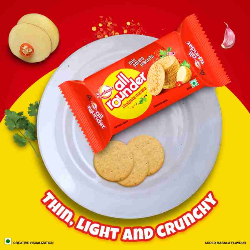 Sunfeast All Rounder, Thin Light Potato Biscuit with Chatpata Masala  Flavour Salted Biscuit Price in India - Buy Sunfeast All Rounder, Thin  Light Potato Biscuit with Chatpata Masala Flavour Salted Biscuit online
