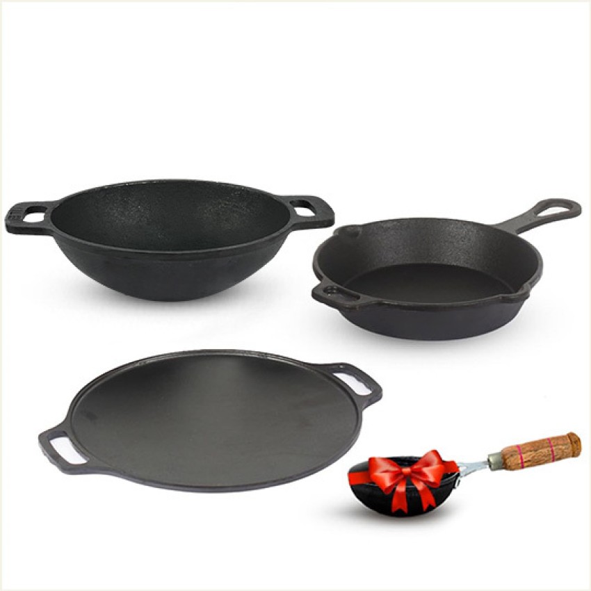 Cast Iron Cookware set - Kadai [2.5L] + Skillet [1.5L] + Cast Iron