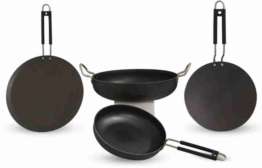 Induction Friendly Frying Pan Dosa Tawa Kadai with Lid Nonstick cookware  Set 4pc