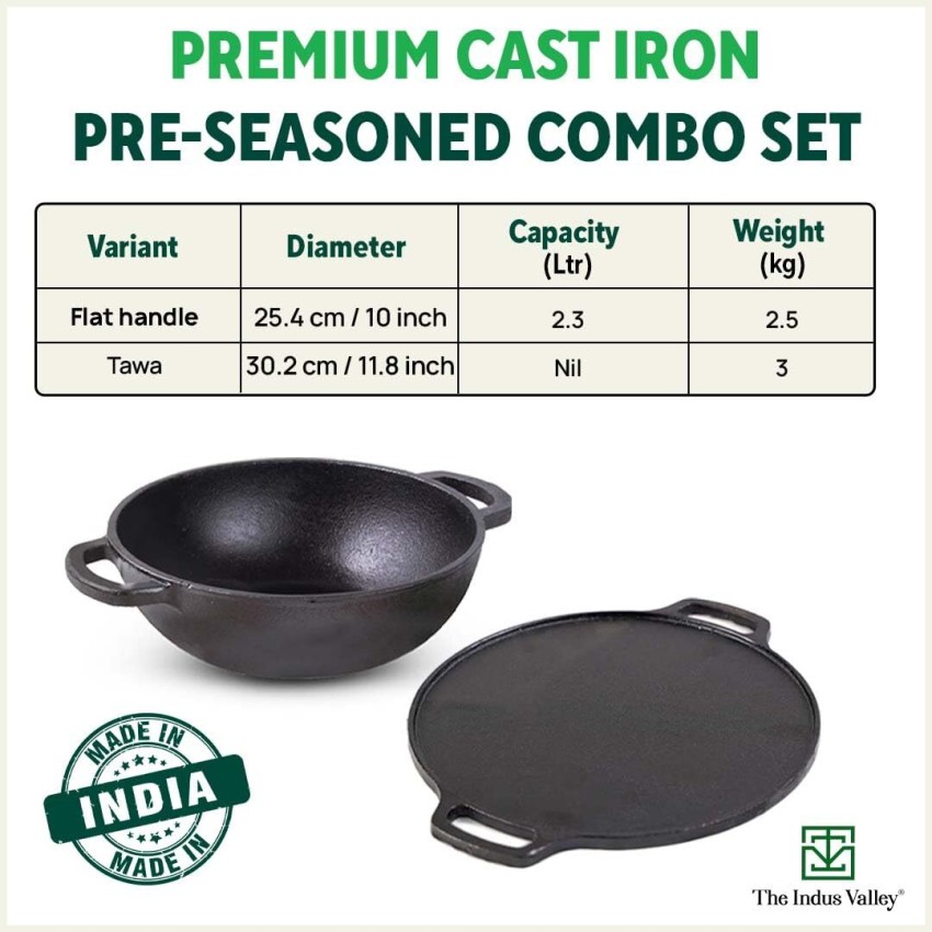 Cast Iron Kadhai Wok for Cooking (Pre-Seasoned, Smooth) by Indus Valley