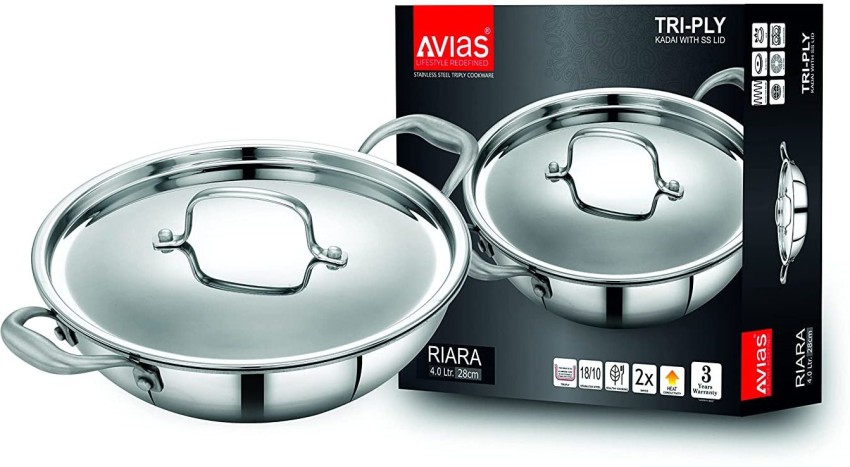 Buy Avias Triply Premium Stainless Steel Kadai With SS Lid – Avias