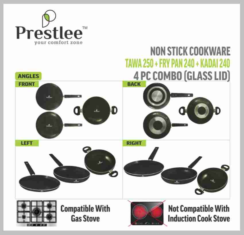 Induction Friendly Frying Pan Dosa Tawa Kadai with Lid Nonstick cookware  Set 4pc