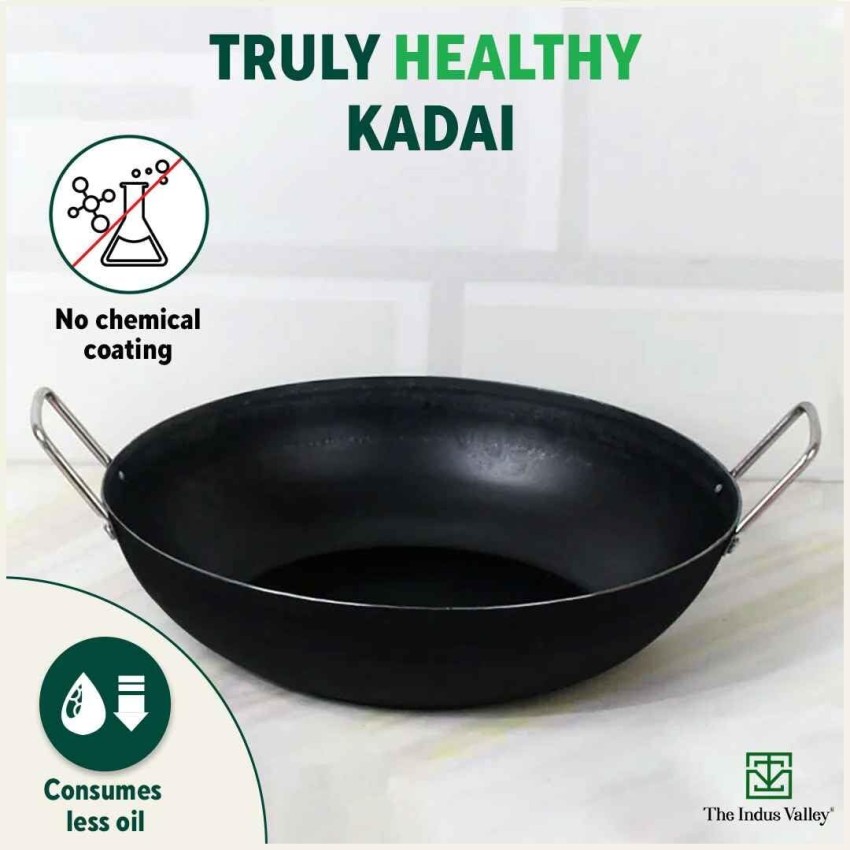 The Indus Valley Cast Iron Cookware Set - Kadai [1.4L]+Kadai [2.4L], Pre-seasoned, 100% Pure, Toxin-free