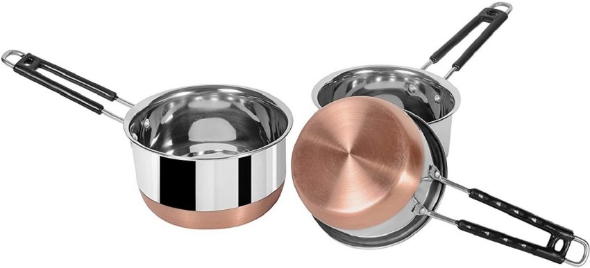 Stainless Steel Copper Bottom Tadka Pan Induction & Gas Stove Friendly  Saucepan Sauce Pot Milk PAN Teapot Tapeli Patila Bhagona 