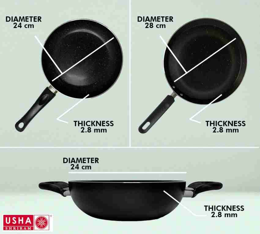 Usha Shriram 3 Piece Set, Non Stick Tawa, Non Stick Kadai