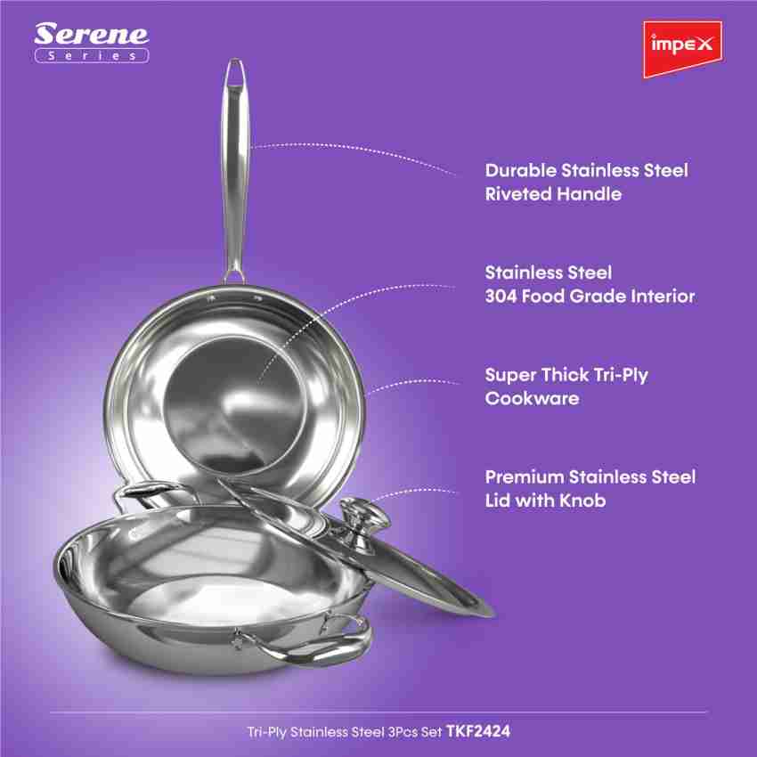 Impex Serene Triply Honeycomb Stainless Steel Kadai Pan 24 cm