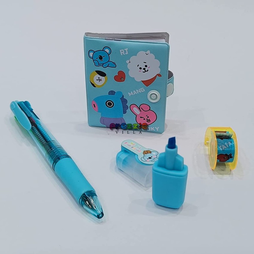 Cute Printed Design Mini Stationery set with Diary, Pen, highlighter and  Tape, 4in1 Stationery set for