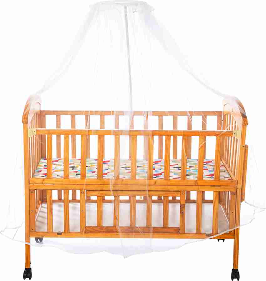 MeeMee Baby Wooden Crib Swing Mosquito Net Spacious Storage for