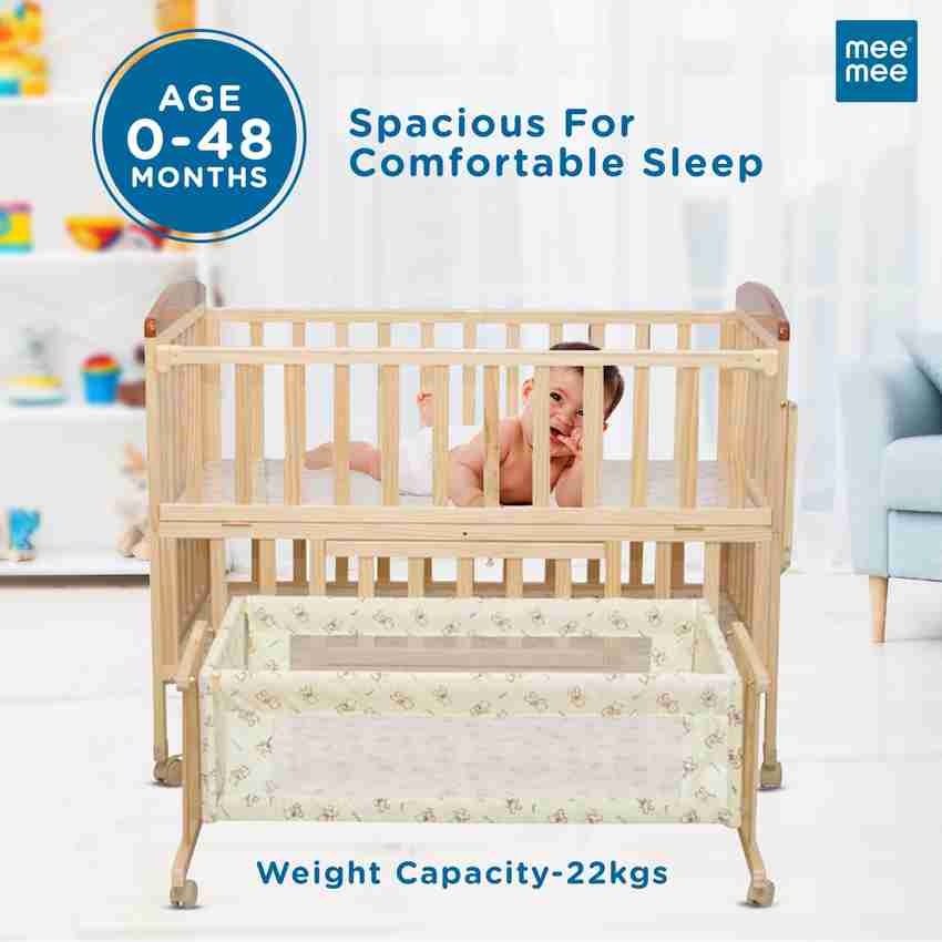 Mee mee baby wooden cot with cheap swing & mosquito net