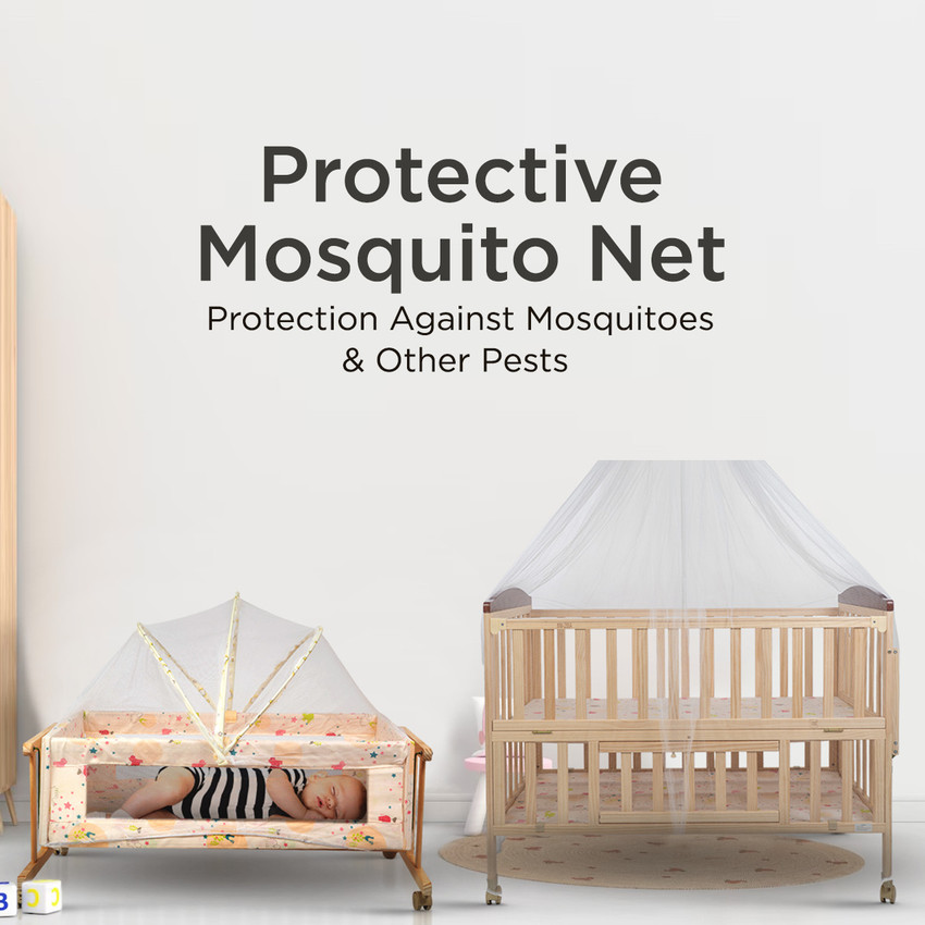 Wooden cot with mosquito net 2025