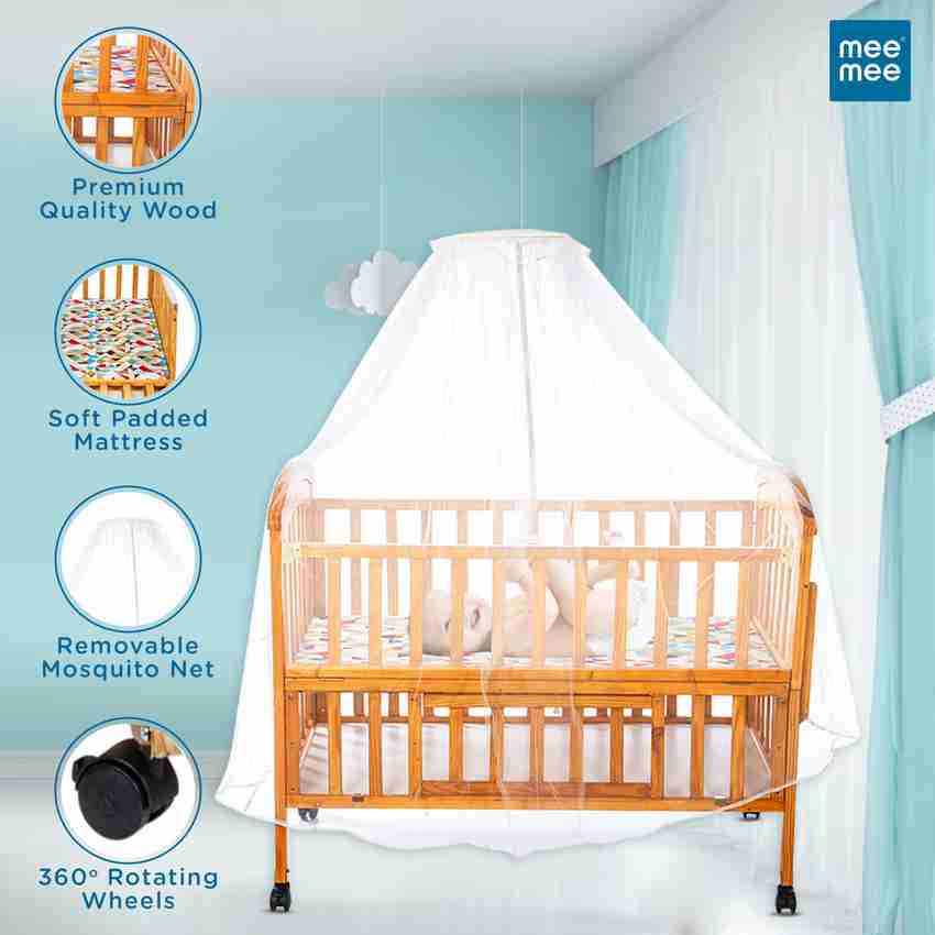 MeeMee Baby Wooden Crib Swing Mosquito Net Spacious