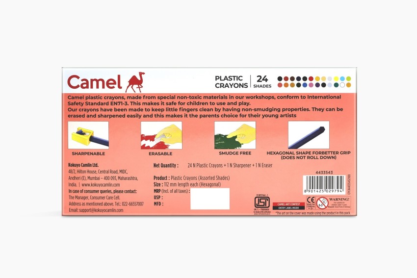 2X Camel Artica Plastic Crayons Color 12 Shade For Kids*Can Be Erased &  Sharped*