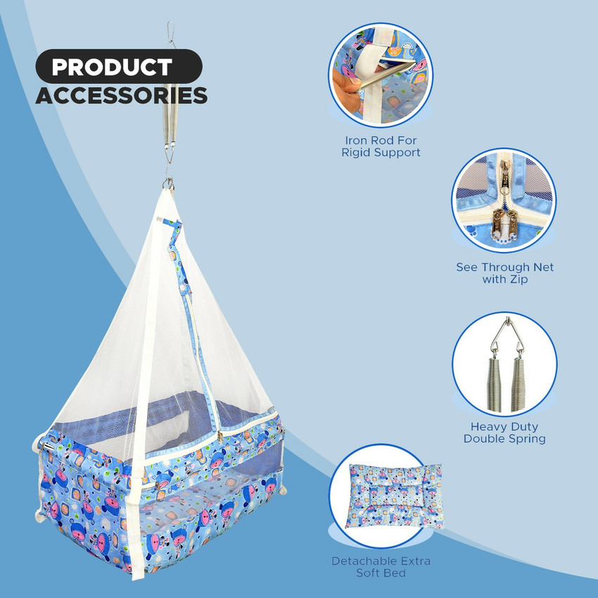 NHR New born Baby Cotton Hanging Swing Cradle with Mosquito Net