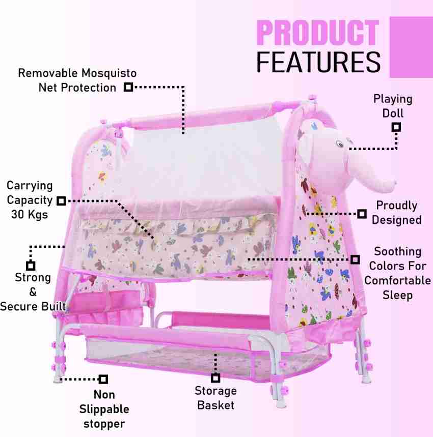 Pandaoriginals BEST QUALITY BABY CRADLE SOFT CUSHION Baby Jhula Baby Paalna with Canopy Newborn Baby LittleNest Bassinet Cradle with Mosquito Net Canopy And Wheels Recommened For Cradle For Baby With ...