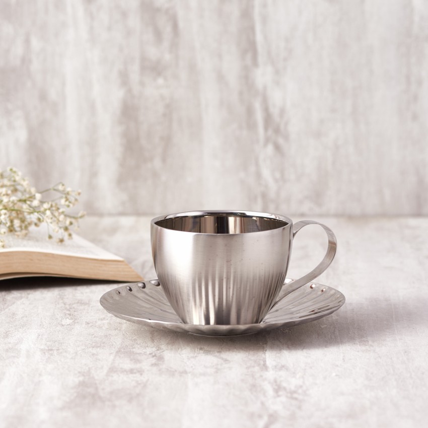 Insulated Stainless Steel Coffee Cup, Saucer