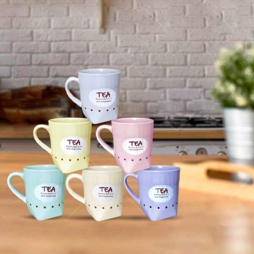 Set Of 6 Multi Pastel Mugs 150ml Stoneware Hot Drink Coffee Tea Cups  Kitchenware