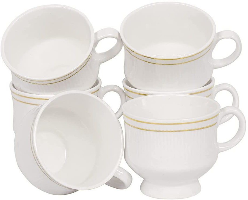 Oasis Italian Cup Saucer Set | 120 ML | White & Gold | Set of 12 Pcs