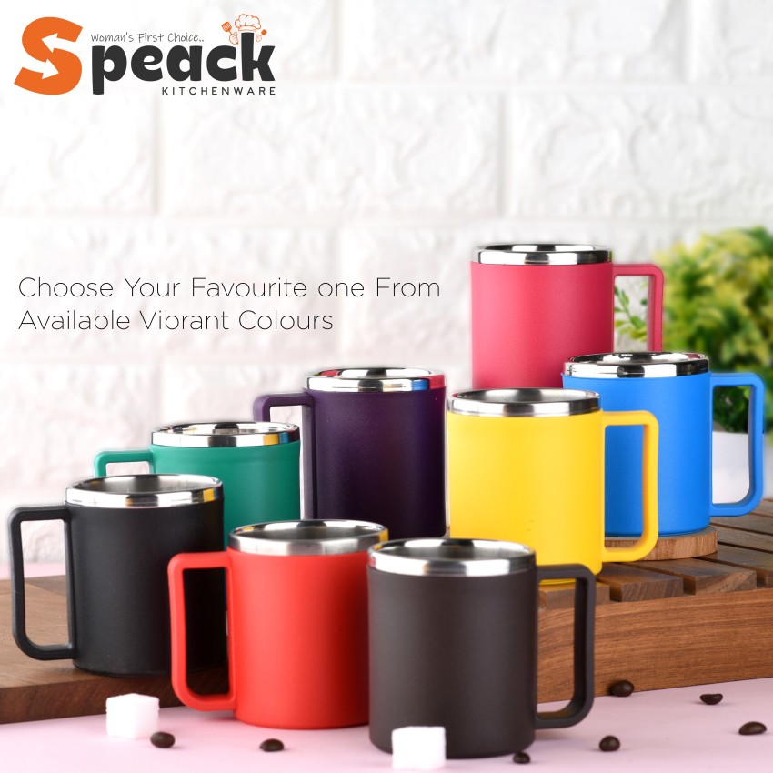 SPEACK Pack of 12 Stainless Steel, Plastic Tea Cups Set, Tea Cup