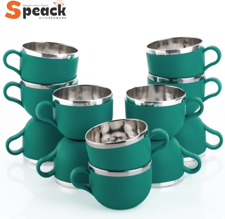 SPEACK Pack of 12 Stainless Steel, Plastic Tea Cups Set, Tea Cup